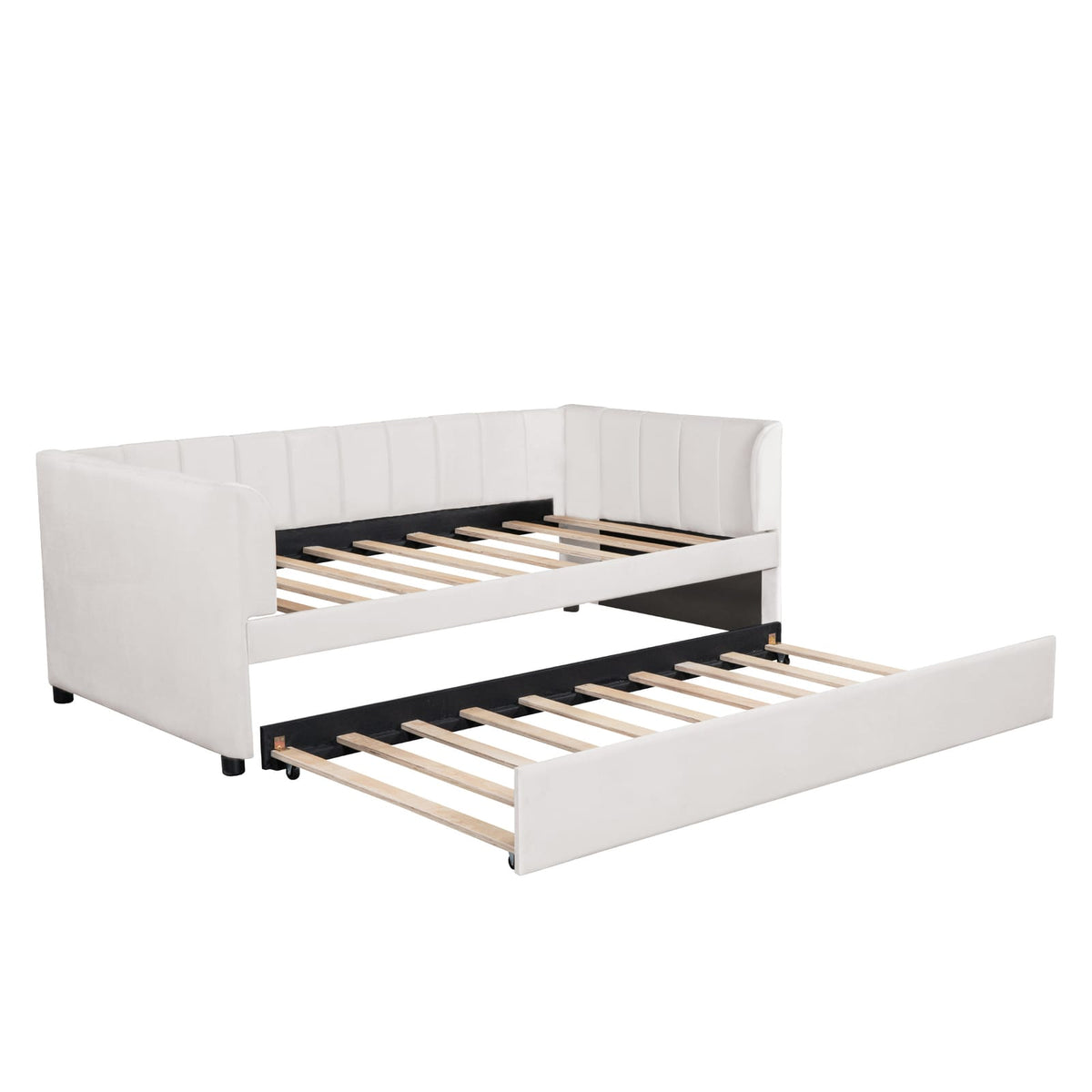Beige Velvet Daybed with Trundle - Twin Size for Bedroom