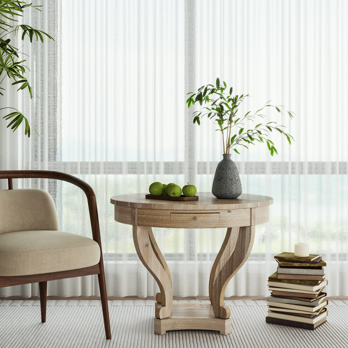 Curved Legs Farmhouse Dining Table - Natural Wood Grain