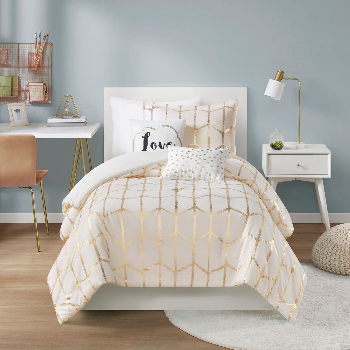 Twin/Twin XL Polyester Comforter Set - Ivory Geometric Print