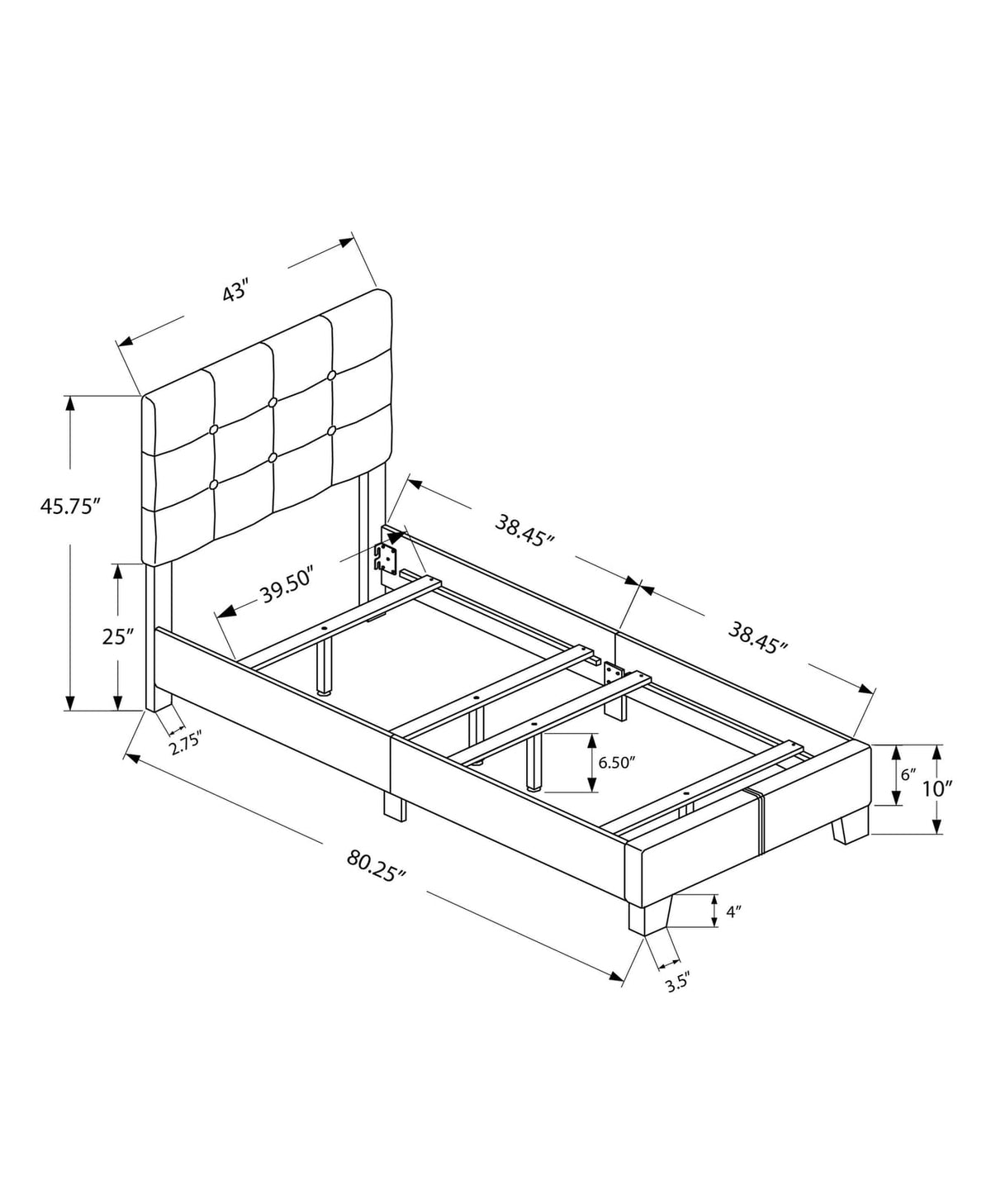 Grey Upholstered Twin Bed Frame - Light Grey Boucle for Bedroom