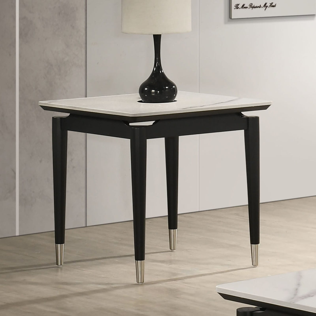 Contemporary End Table - Black & White Sintered Stone