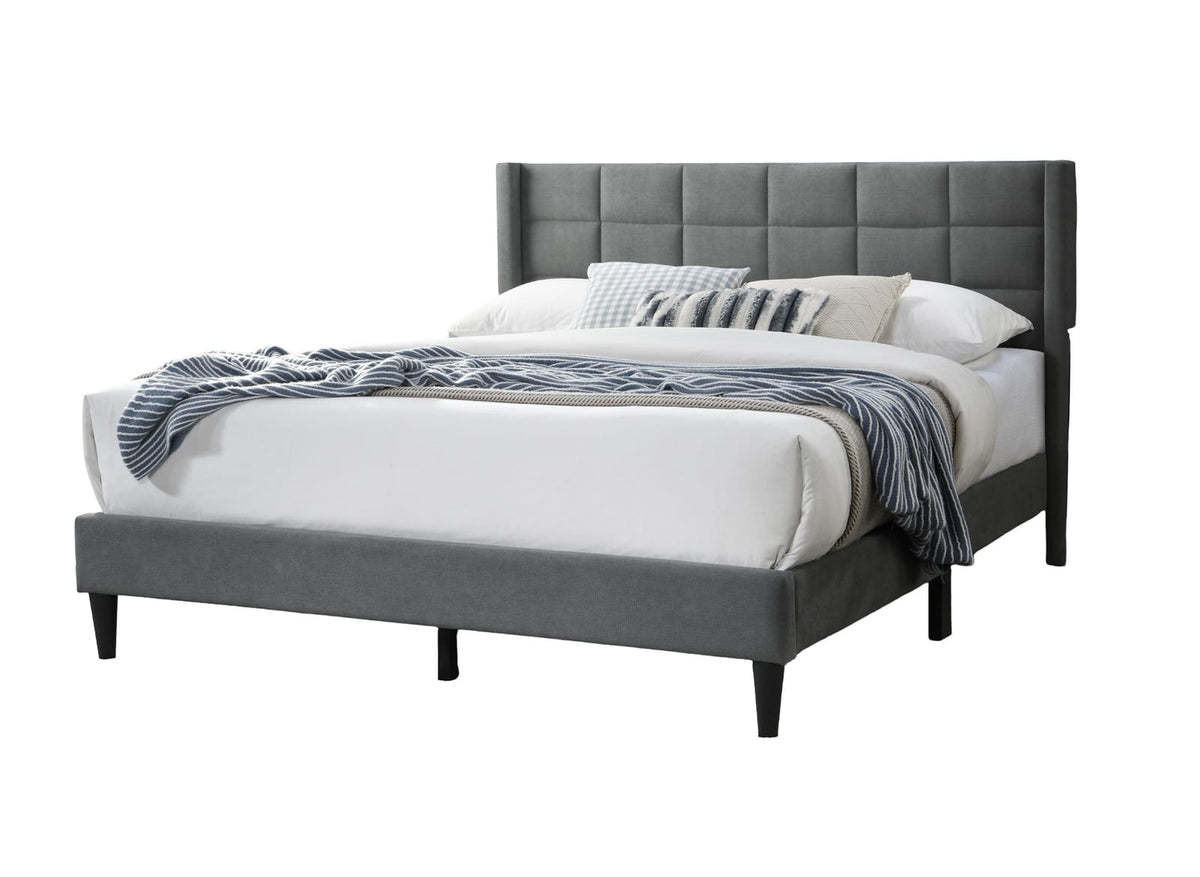 Elegant Modern Full Size Bed Frame - Gray Linen Upholstered Box Design