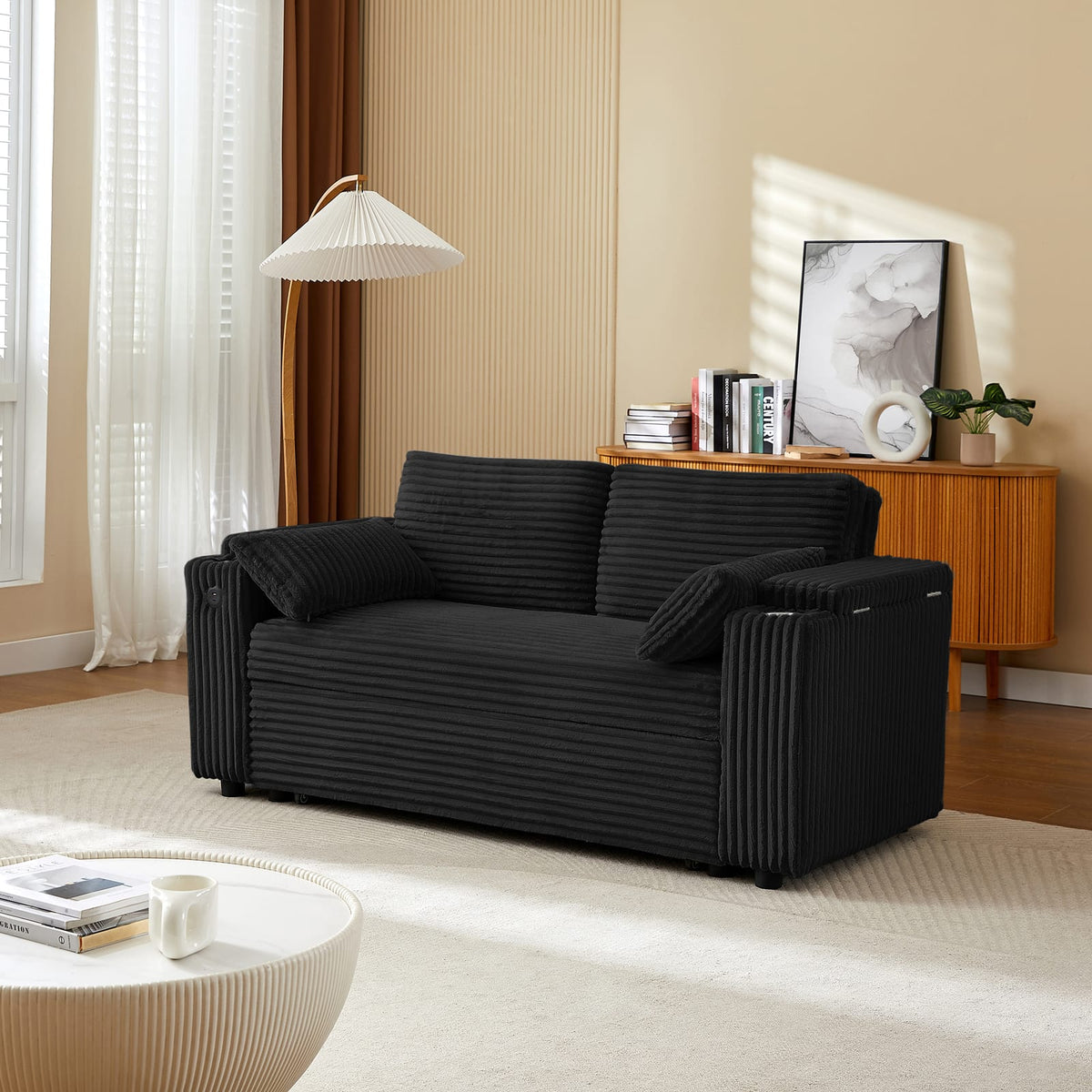Black 2 Seat Sofa Bed - Converts to Bed for Living Room