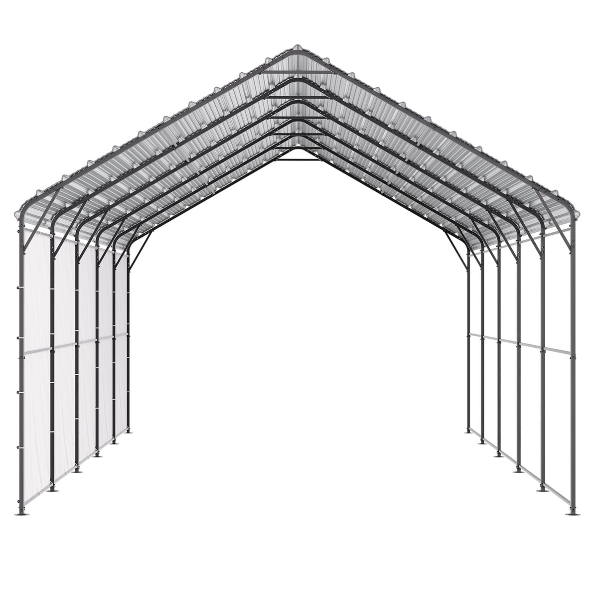 Gray Steel Carport for Garden or Poolside Vehicle Storage
