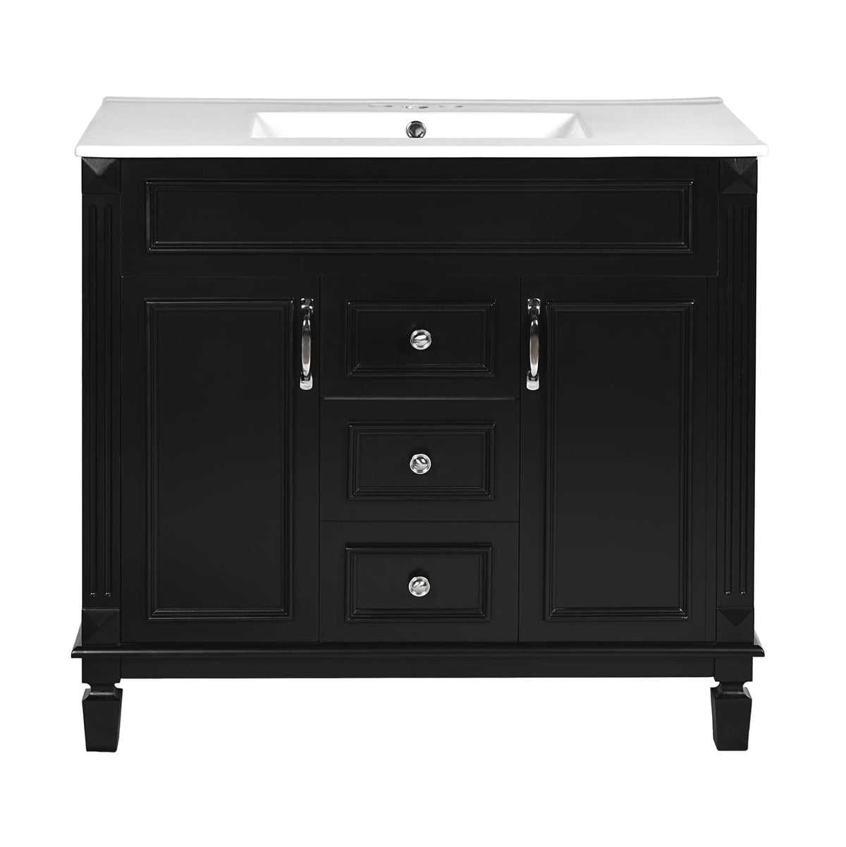 Black Ceramic Bathroom Vanity - 36" Storage Cabinet
