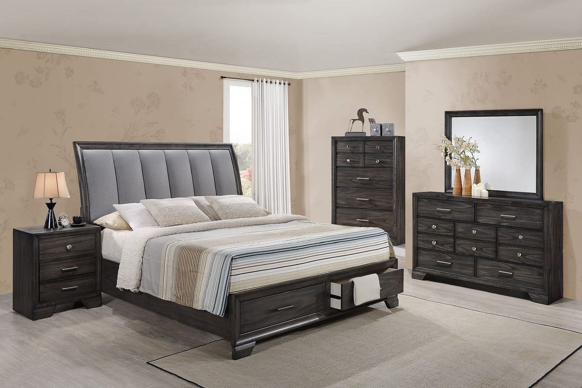 Contemporary Gray Wood Nightstand - 2 Drawers Storage