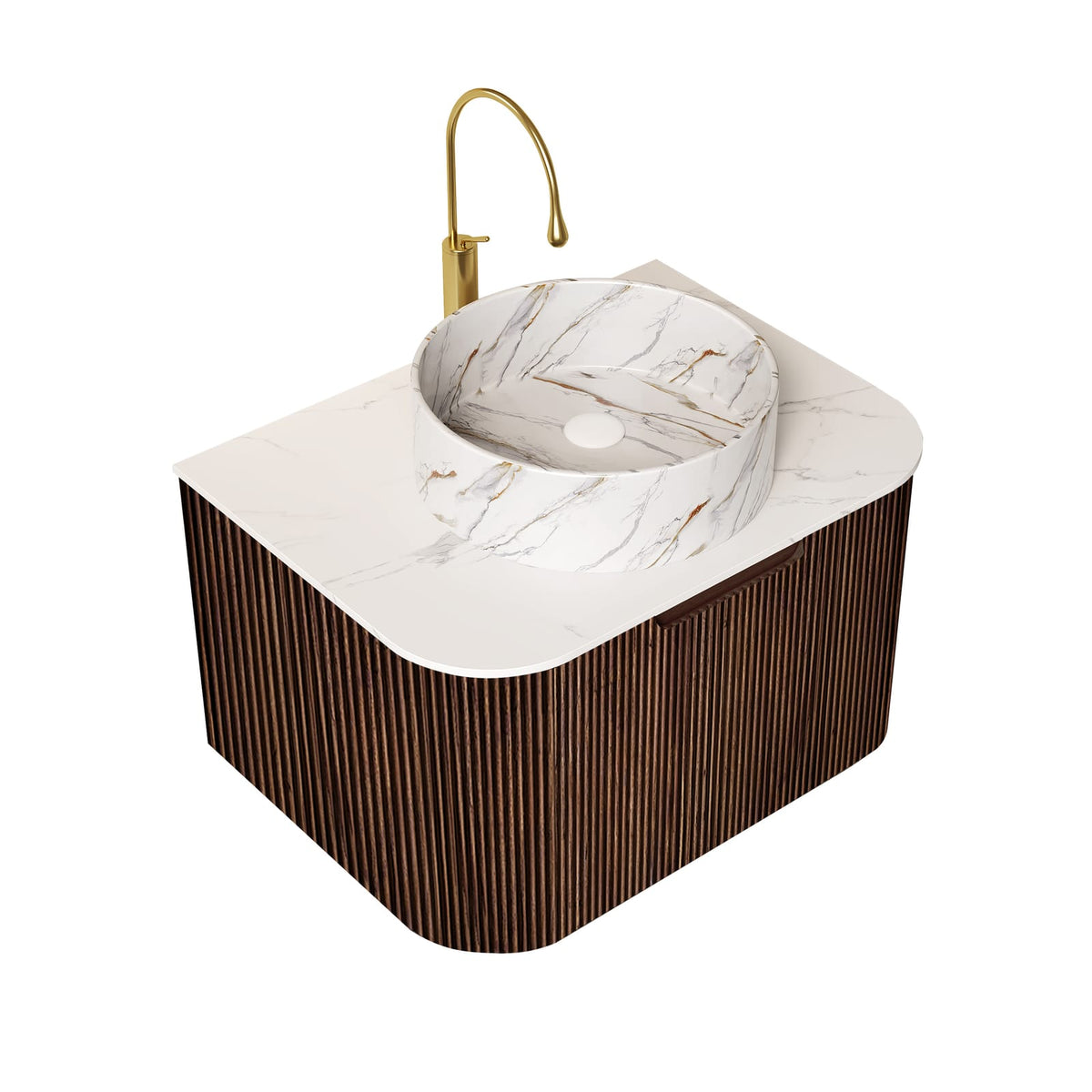 24 Inch Walnut Bathroom Vanity with Ceramic Basin for Modern Renovation
