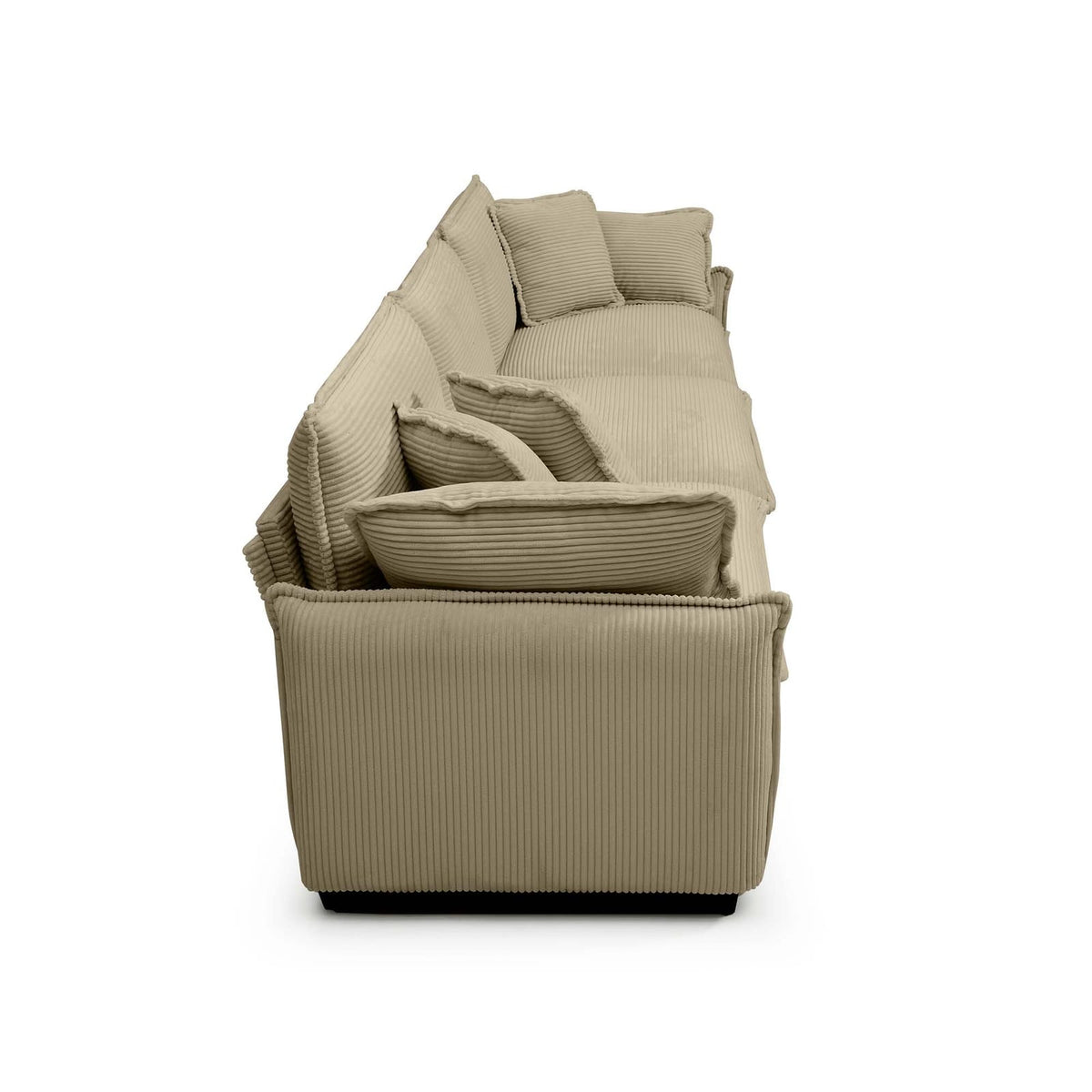 Tan Corduroy 3-Seater Sofa with Footrest - Retro Style for Living Room