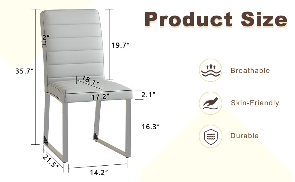 Light Gray PU Dining Chairs with Metal Legs for Kitchen Seating