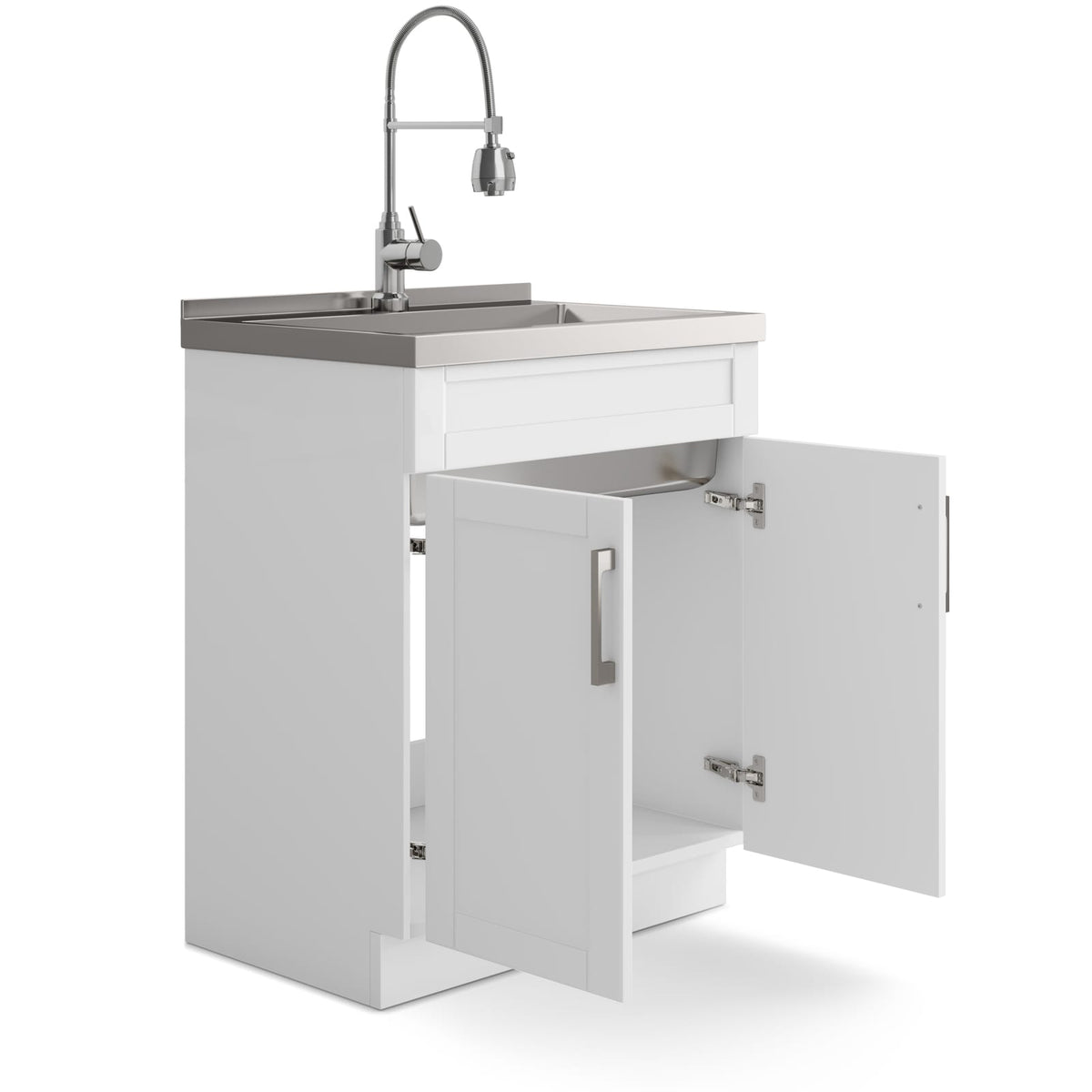Deluxe Laundry Cabinet with Sink - White Storage Solution for Bathroom