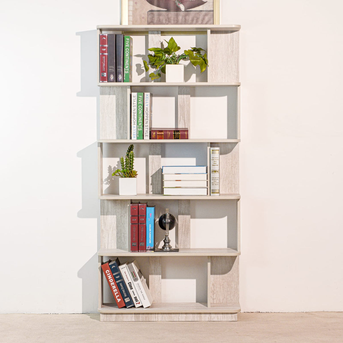 Light Gray 64.56" Modern 5-Tier Bookcase MDF Display Shelving