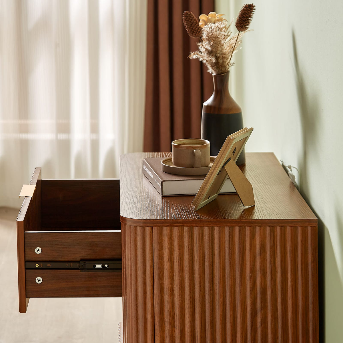 3-Drawer Walnut MDF Nightstand - 23.6" Wide Bedroom Storage