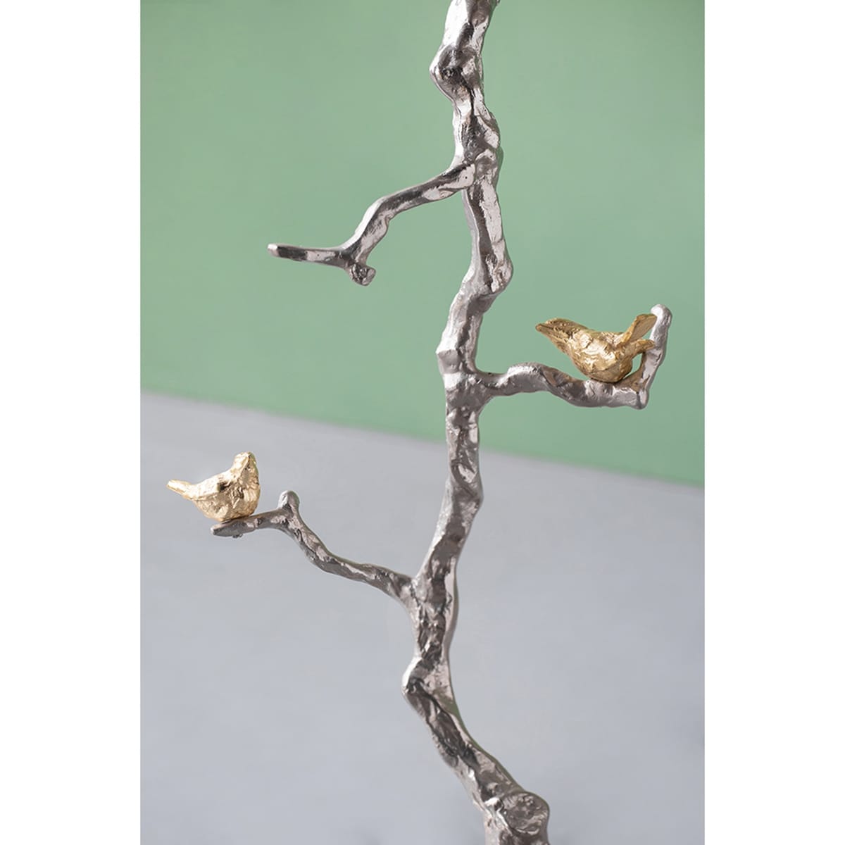Elegant Gold & Silver Bird Side Table - 16.9" Round Aluminum