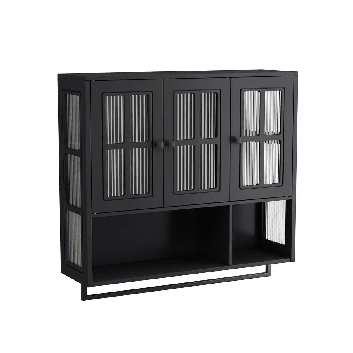 Bathroom Wall Cabinet - 3-Door Black MDF Storage