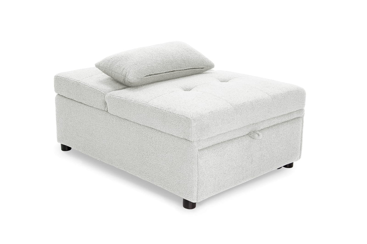 White Sherpa Sleeper Chair - 1 Seat Convertible Sofa for Living Room