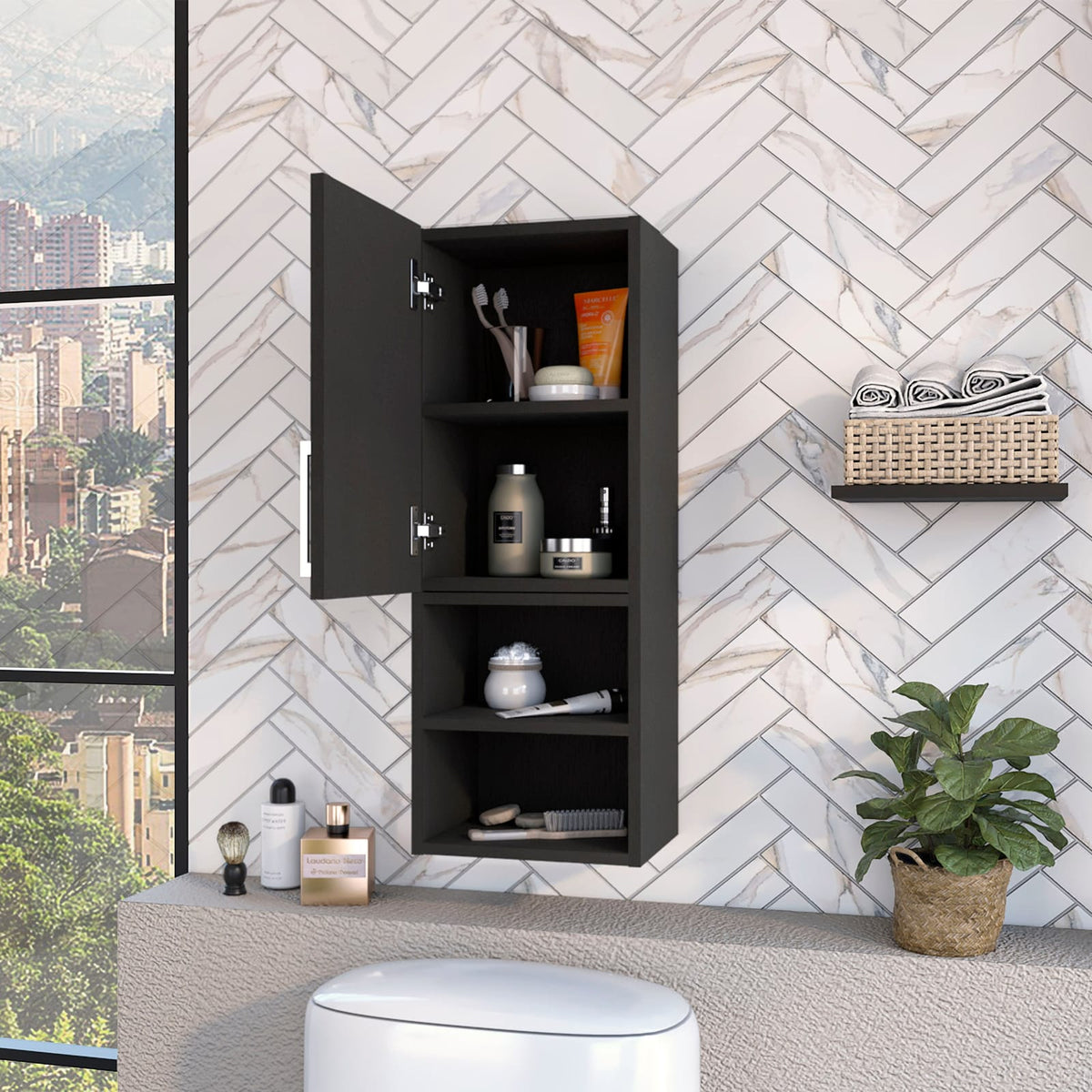 Praia Medicine Cabinet - 4 Shelves, Black Melamine