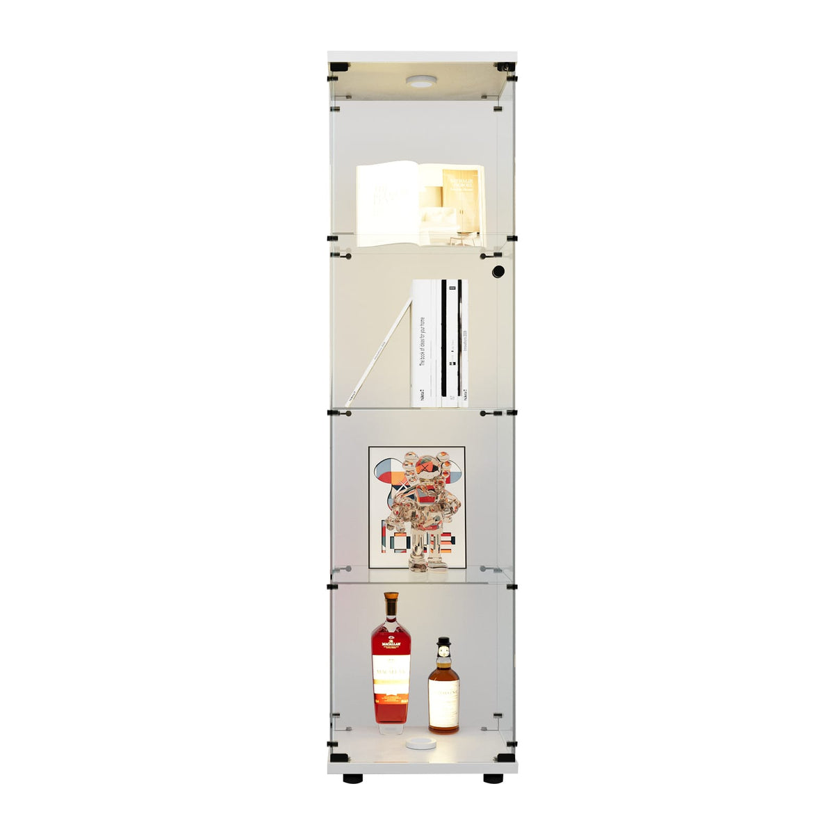 Glass Display Cabinet - 4 Shelves White