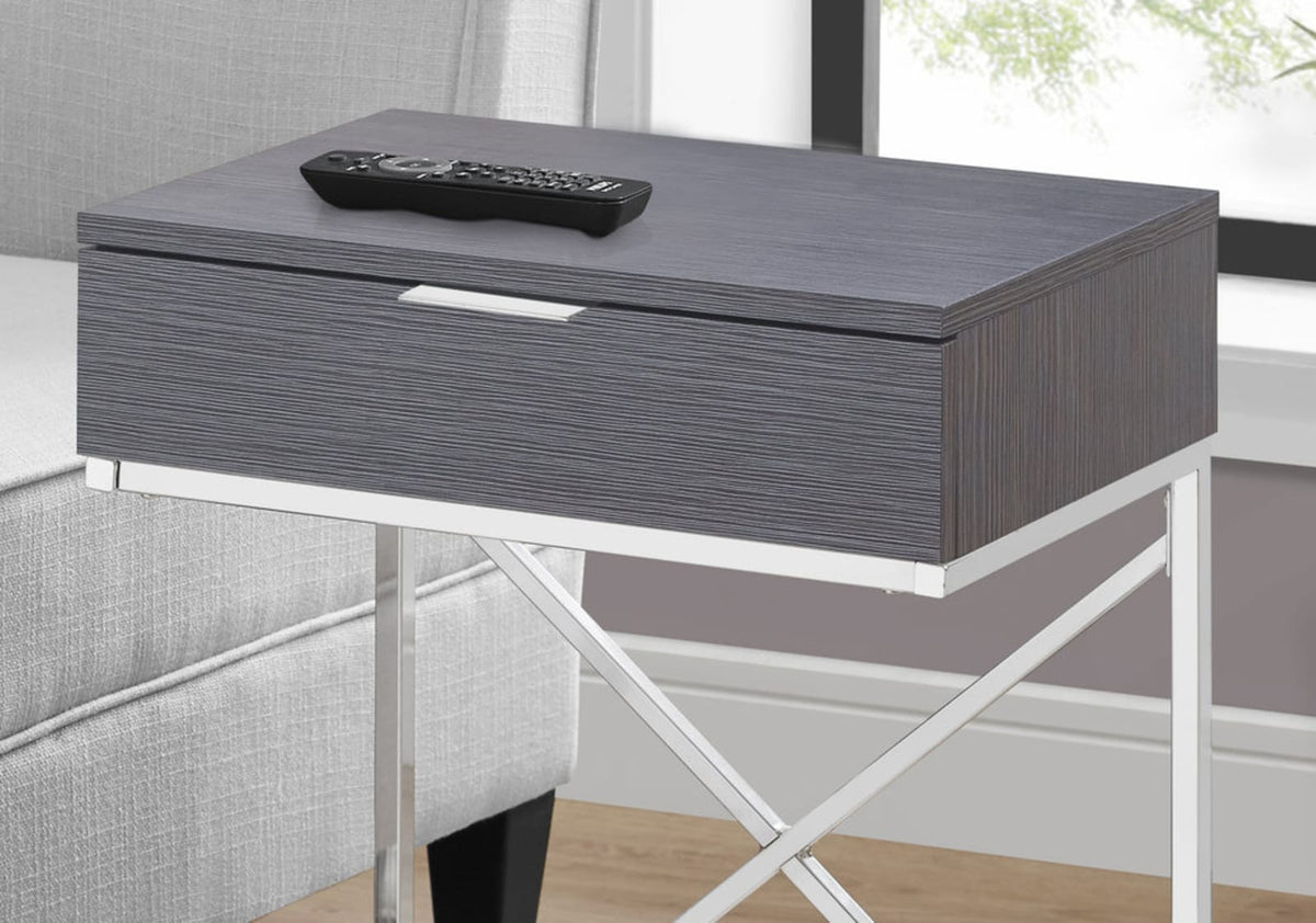 Grey Particle Board Nightstand Table with Storage Drawer for Living Room