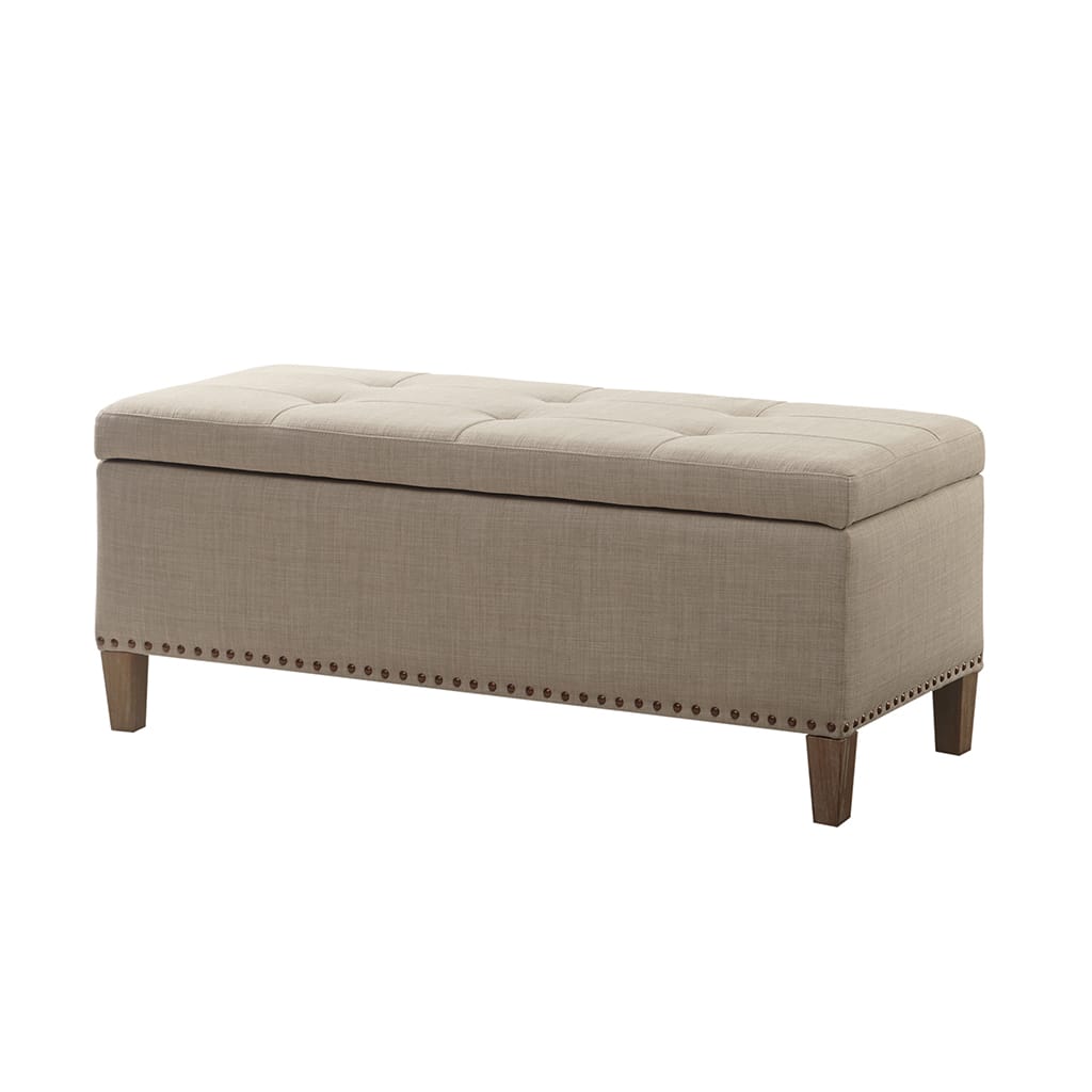 Light Grey Polyester Storage Bench with Tufted Top for Living Room