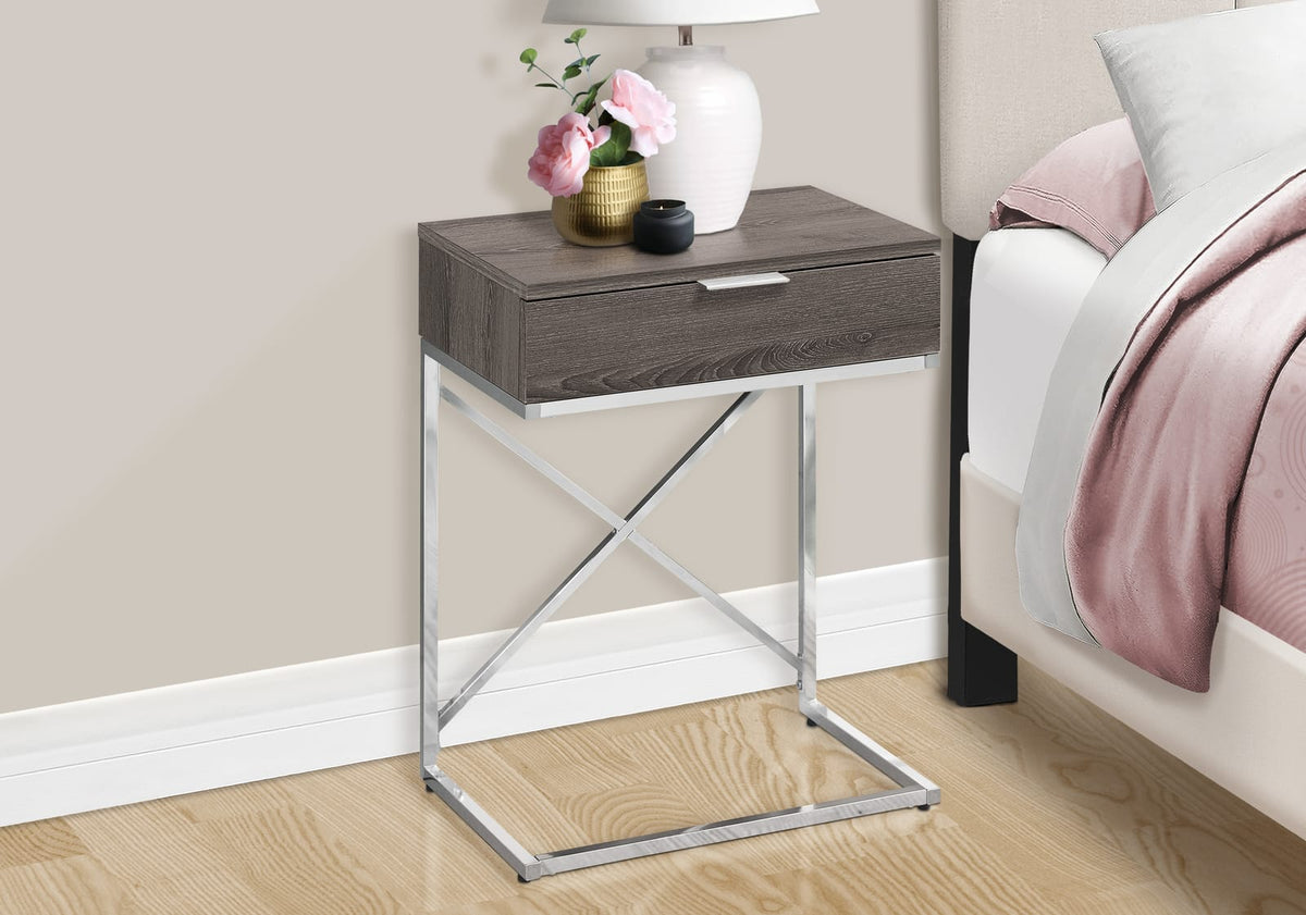 Taupe Accent Table with Storage Drawer - Side/Nightstand for Living Room
