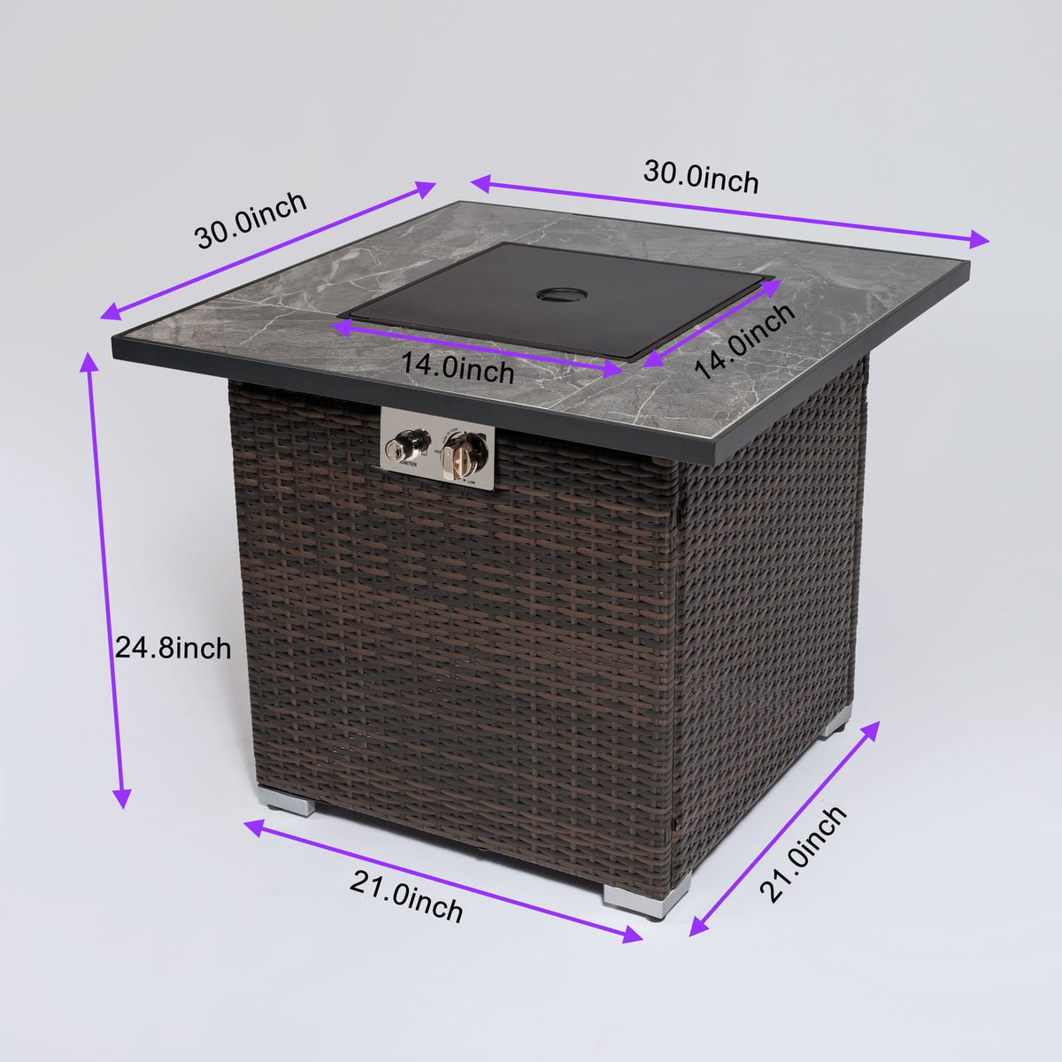 Espresso Wicker Square Fire Pit Table - 28 Inch Outdoor Heating