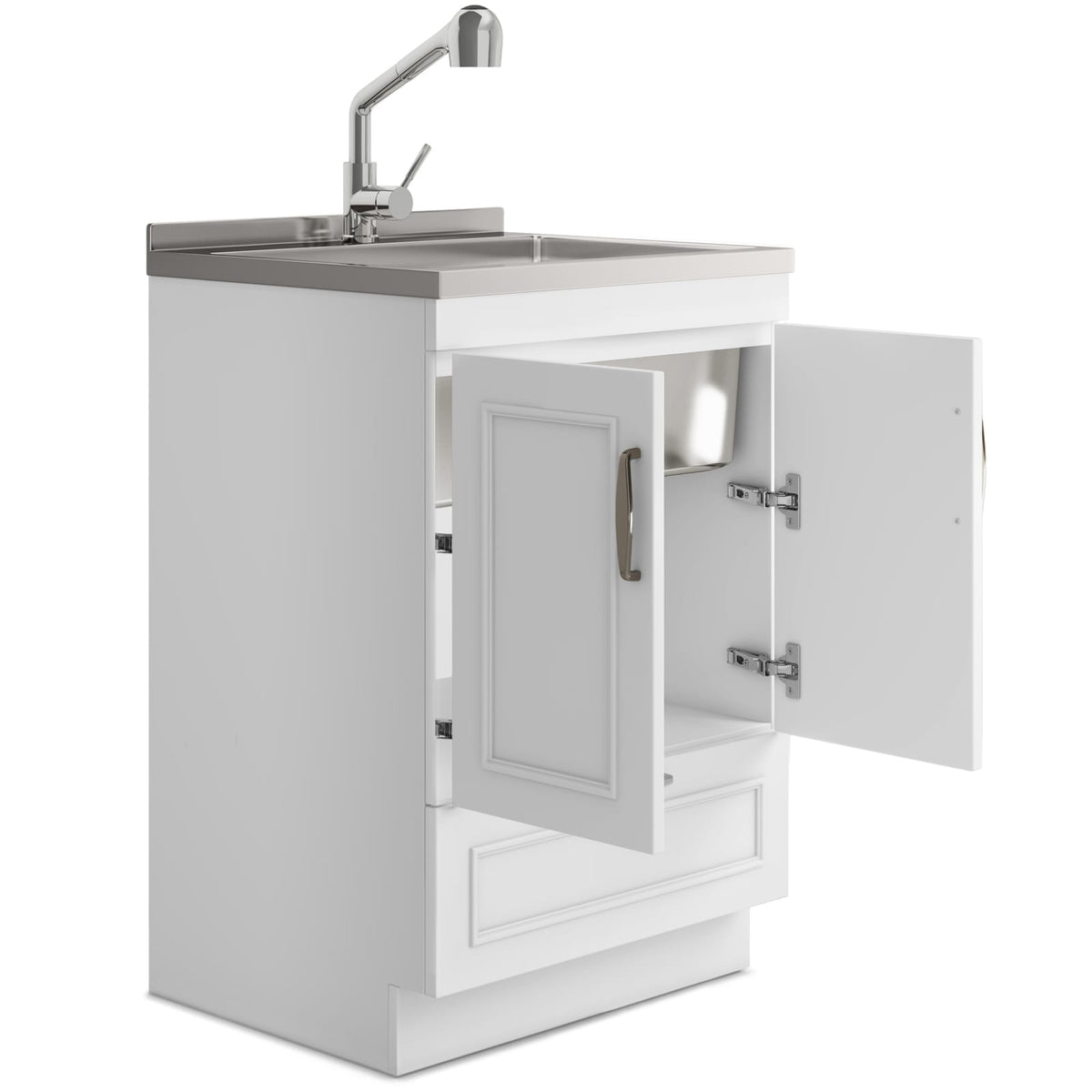 White Laundry Cabinet with Sink - 24" Storage