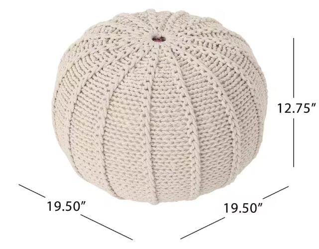 Beige Cotton Knitted Pouf - Relaxing Footrest for Living Room