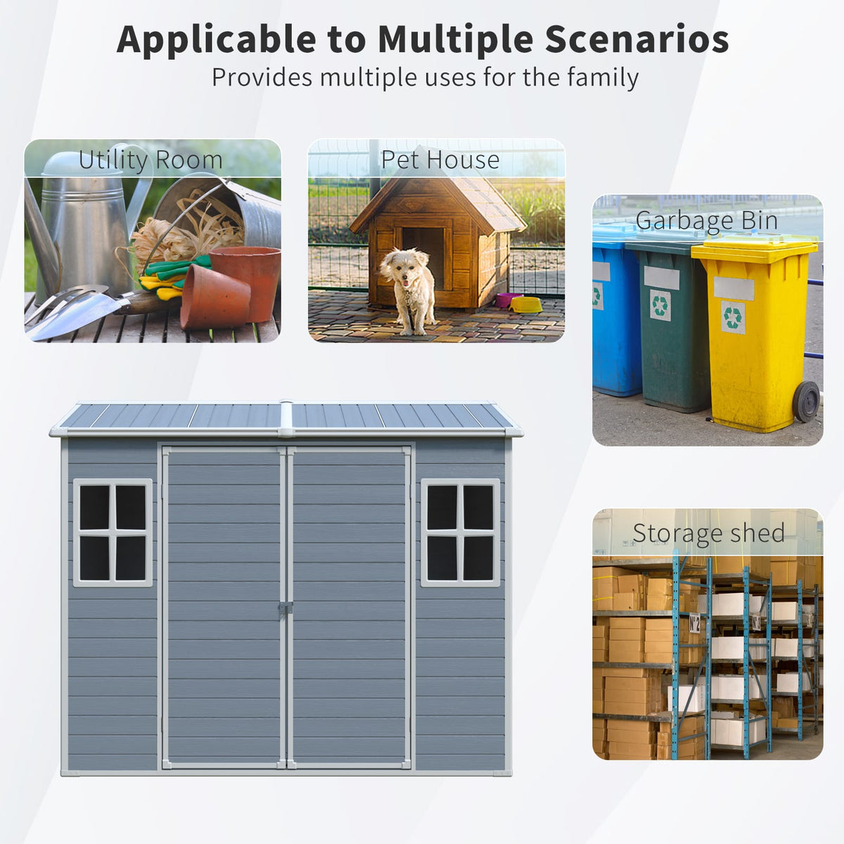 8x6 ft Grey Polypropylene Outdoor Storage Shed with Double Door