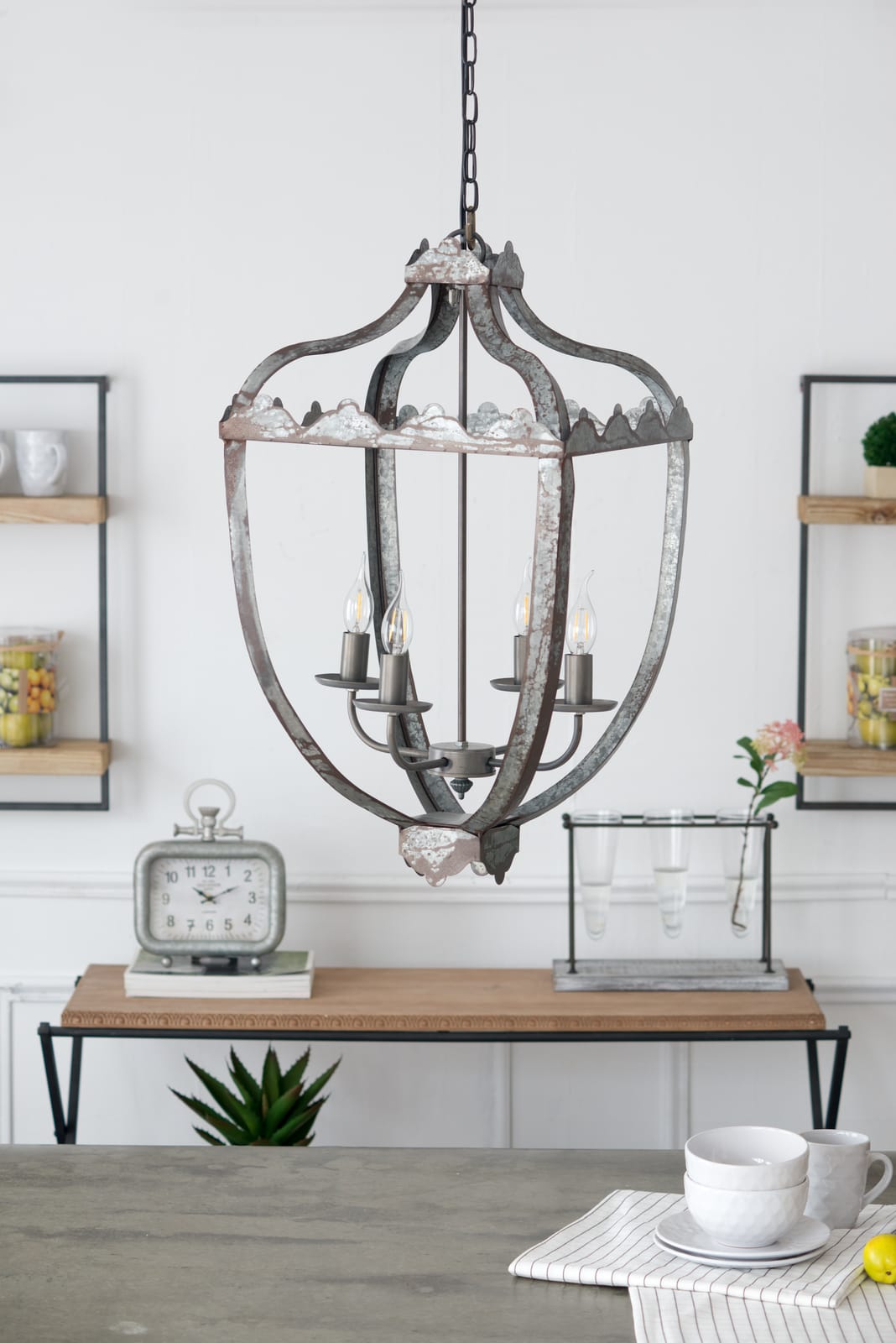 4-Light Metal Chandelier - Gray Iron Lighting Fixture