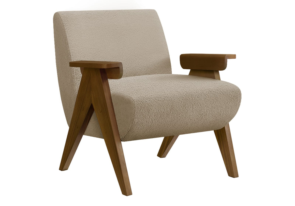 Accent Chair, Beige Fabric - 31"H Upholstered Accent Chair with Walnut Legs