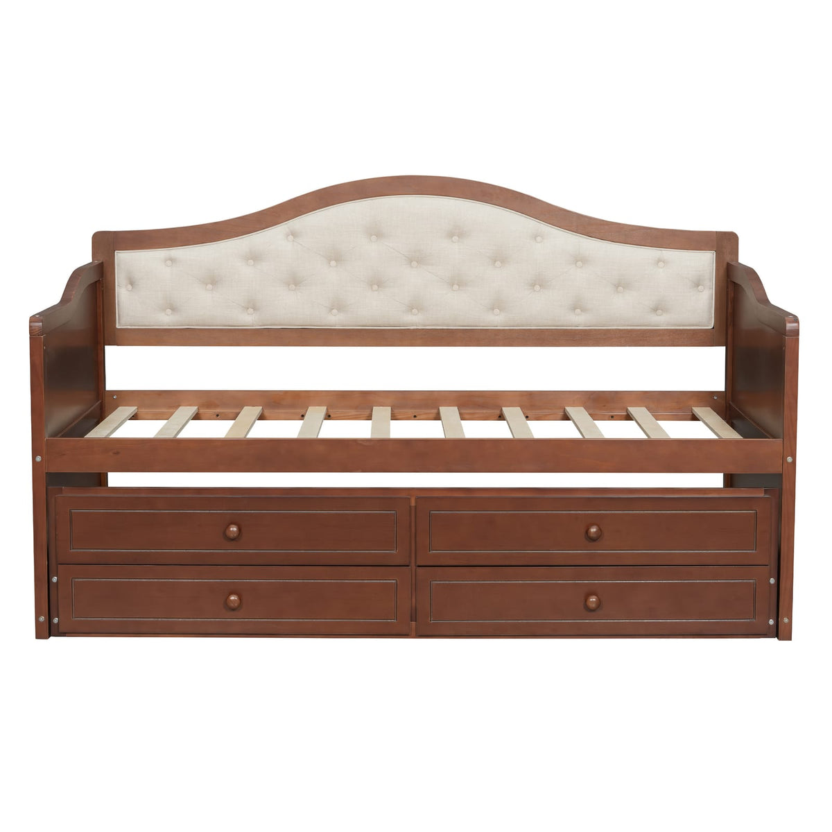 Twin Walnut Daybed with Trundle - Storage Sofa Bed for Bedroom