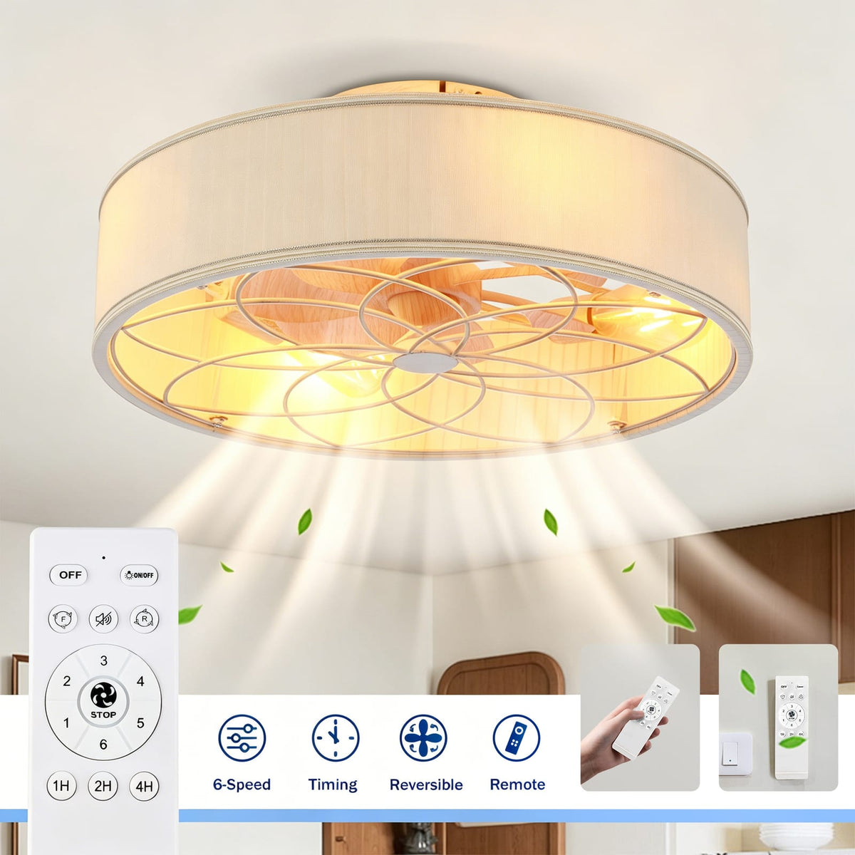 20 Inch Farmhouse Ceiling Fan with Lights - Matte White
