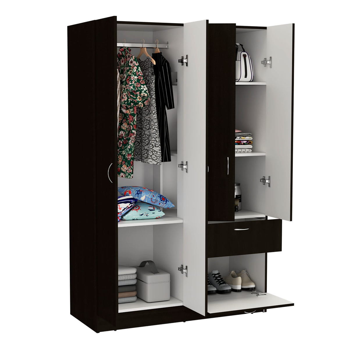 Armoire Alpes: Black & White Bedroom Wardrobe - 67.2" Tall
