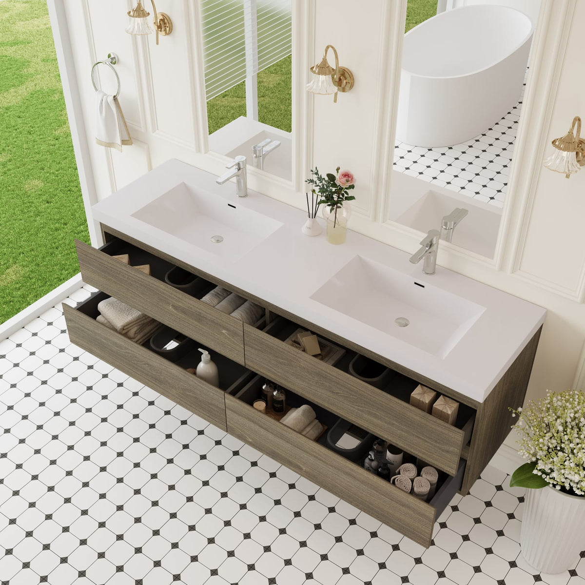 72" Floating Bathroom Vanity with Sink - Grey Ash