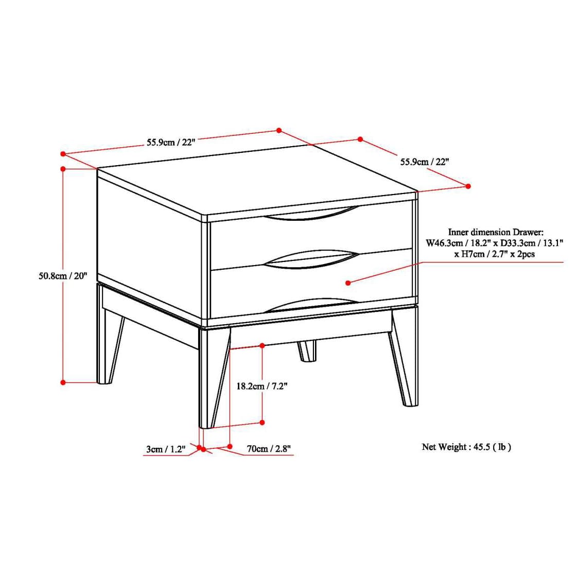 Dark Brown Wood End Table - 22" x 22" for Living Room