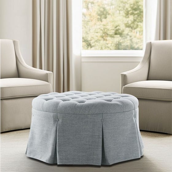 Grey Button Tufted Ottoman - 32" Round Comfort