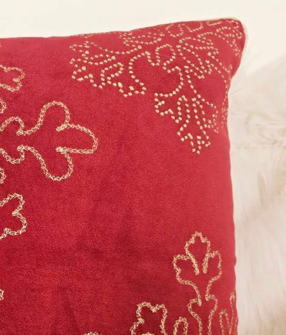 Red Velvet Holiday Throw Pillow - 20x20 with Gold Embroidery Set of 2