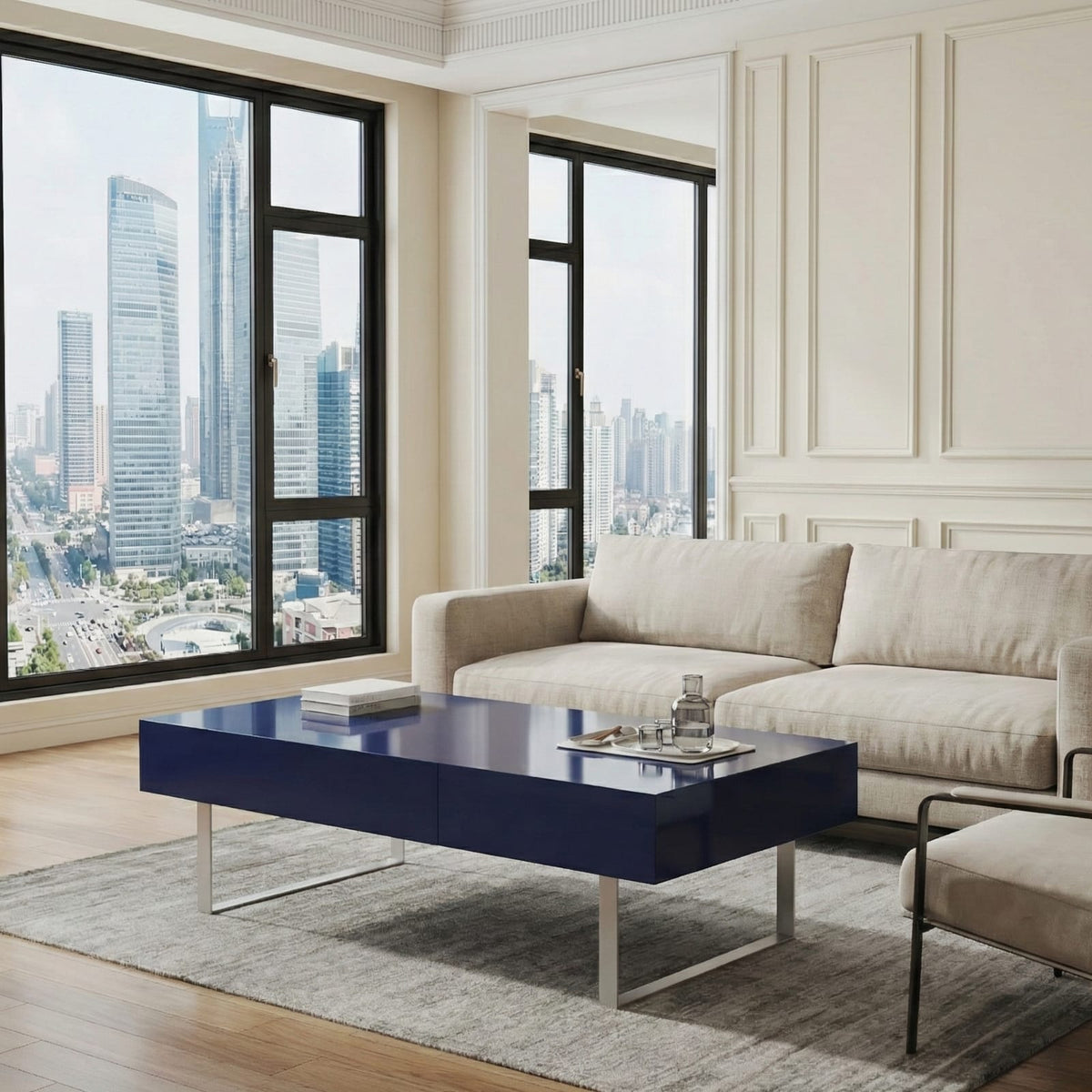 Blue MDF Steel Coffee Table - 52" x 26.8"