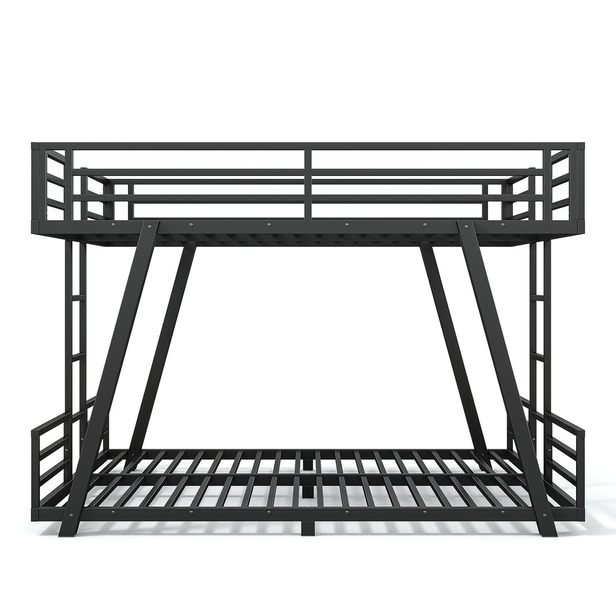 Queen Over Queen Bunk Bed - Black Metal Frame for Bedroom