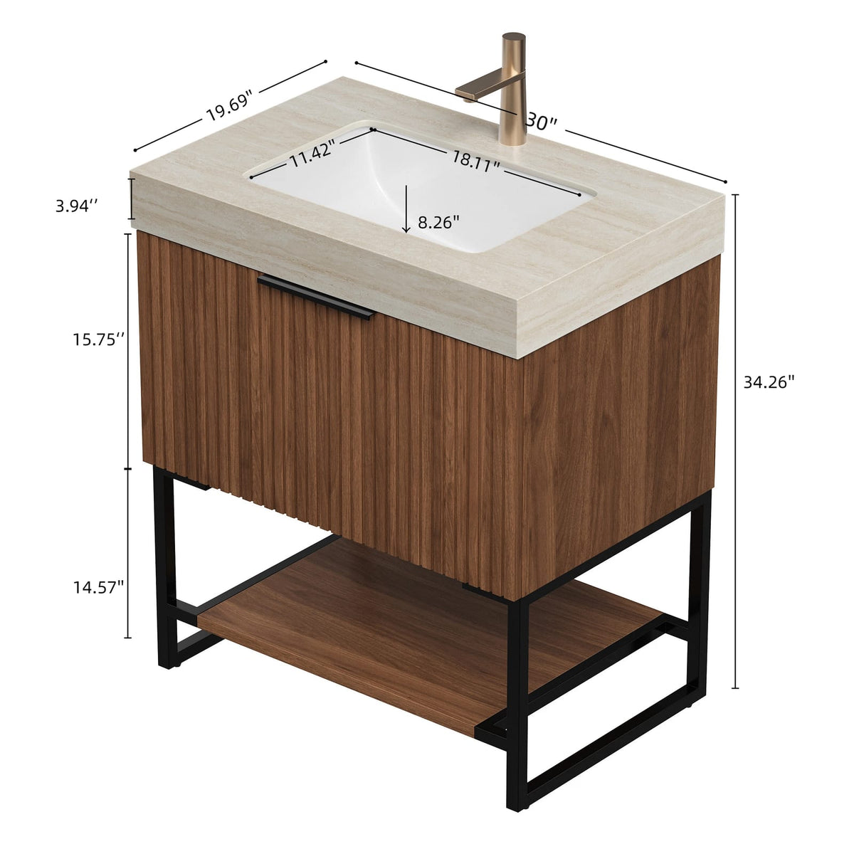 30 inch Bathroom Vanity with Sintered Stone Top and Plywood Cabinet