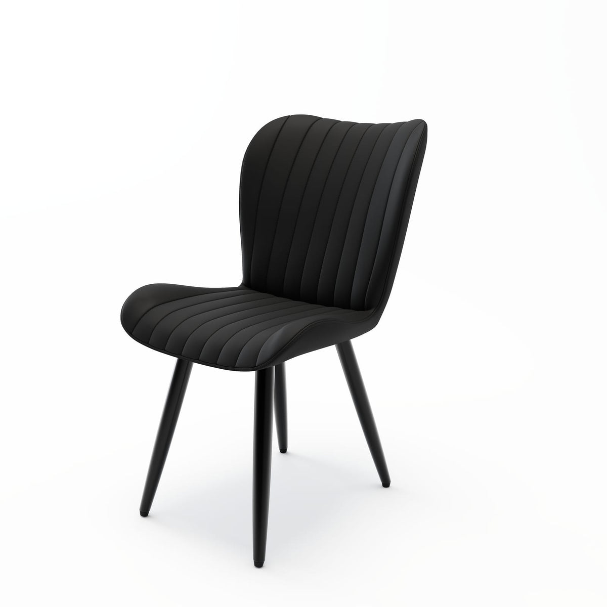 Black PU Leather Dining Chairs - 4 Modern Chairs with Metal Legs