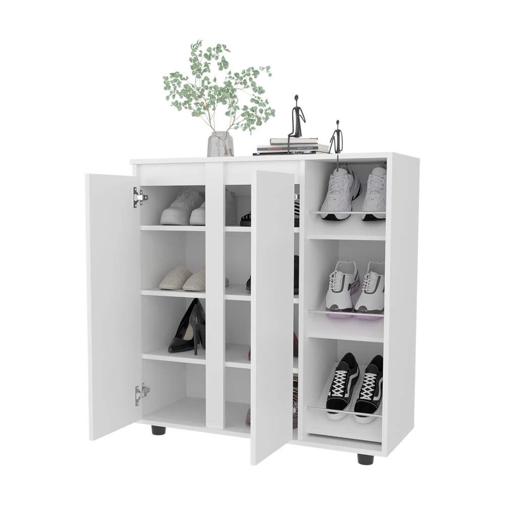 Dover Shoe Rack, White - Living Room Storage Cabinet