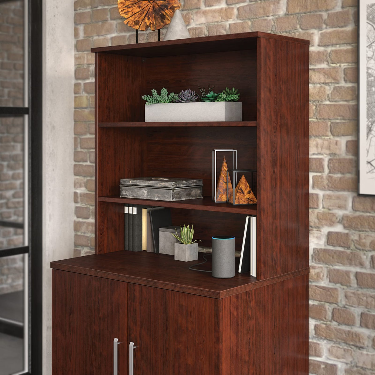 Red 3-Shelf Library Hutch for Office Storage