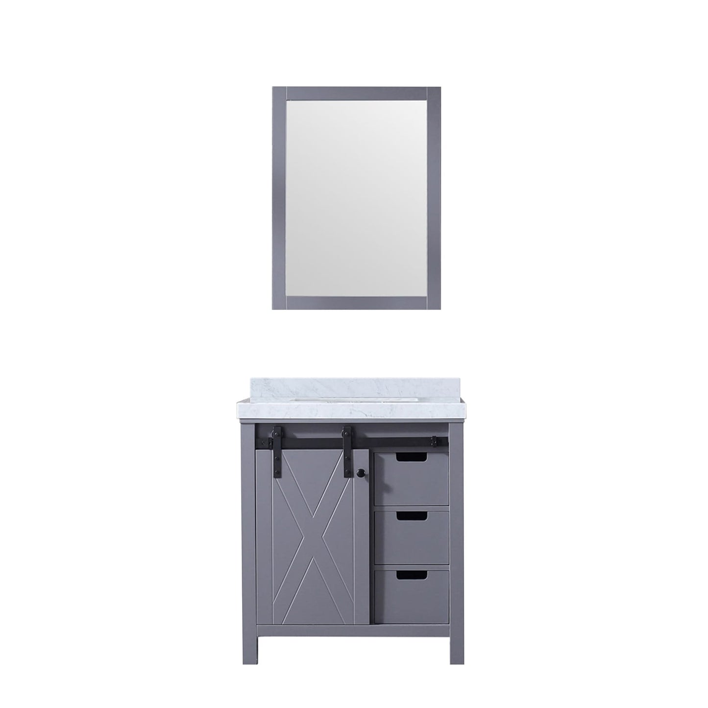 30.5 Inch Dark Grey Bathroom Vanity with Marble Top and Mirror