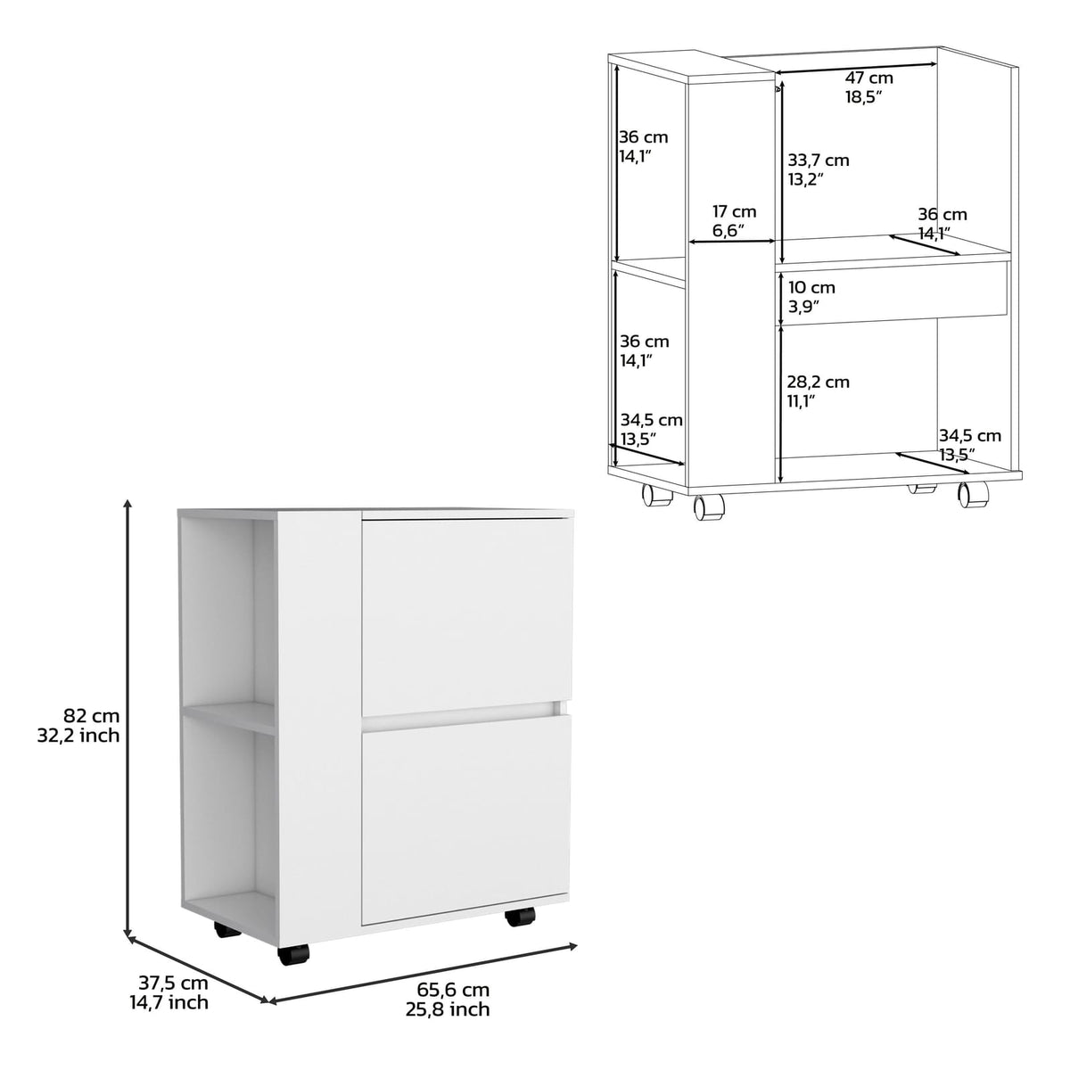White Bar Cart with 2 Doors & Shelves - Compact Storage for Living Room