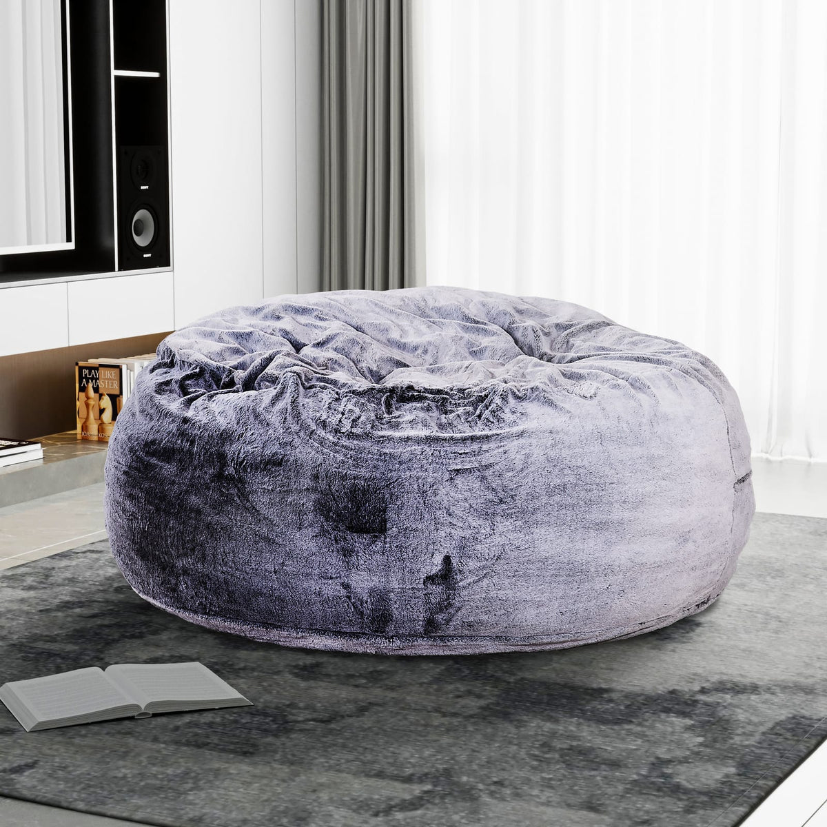 Modern Round Bean Bag Chair - Purple Memory Foam, 5 Foot Diameter