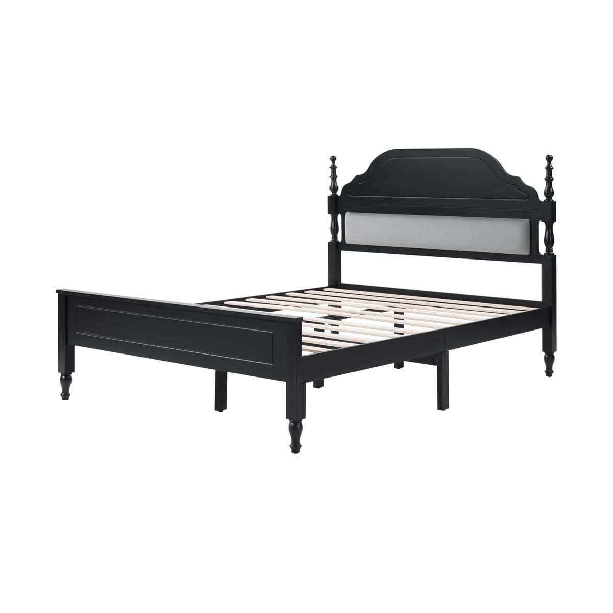 Queen Bed with Padded Headboard - Black Velvet, Box Spring Optional