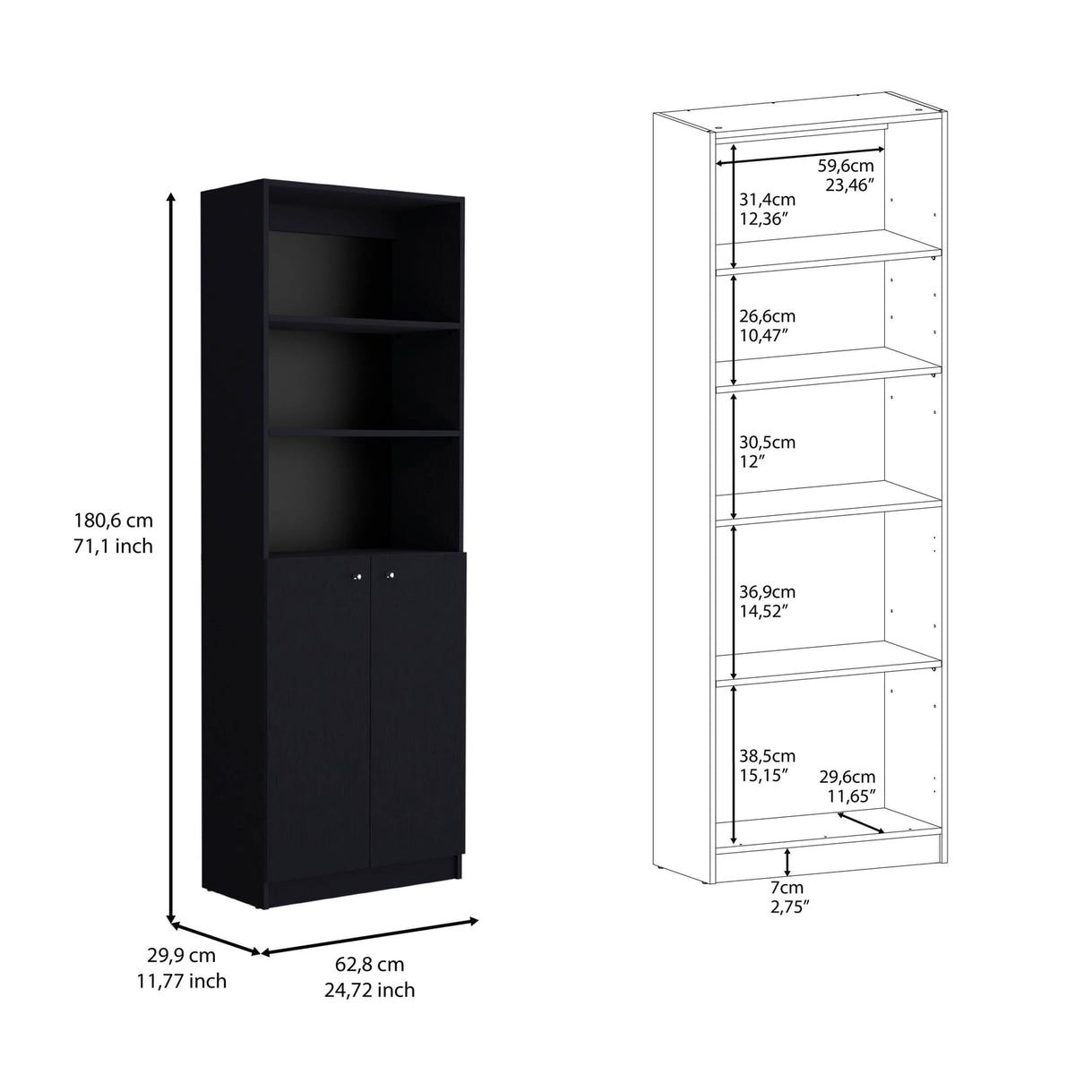 Wenge 2-Door Bookcase Set - 2 Piece Display Shelving