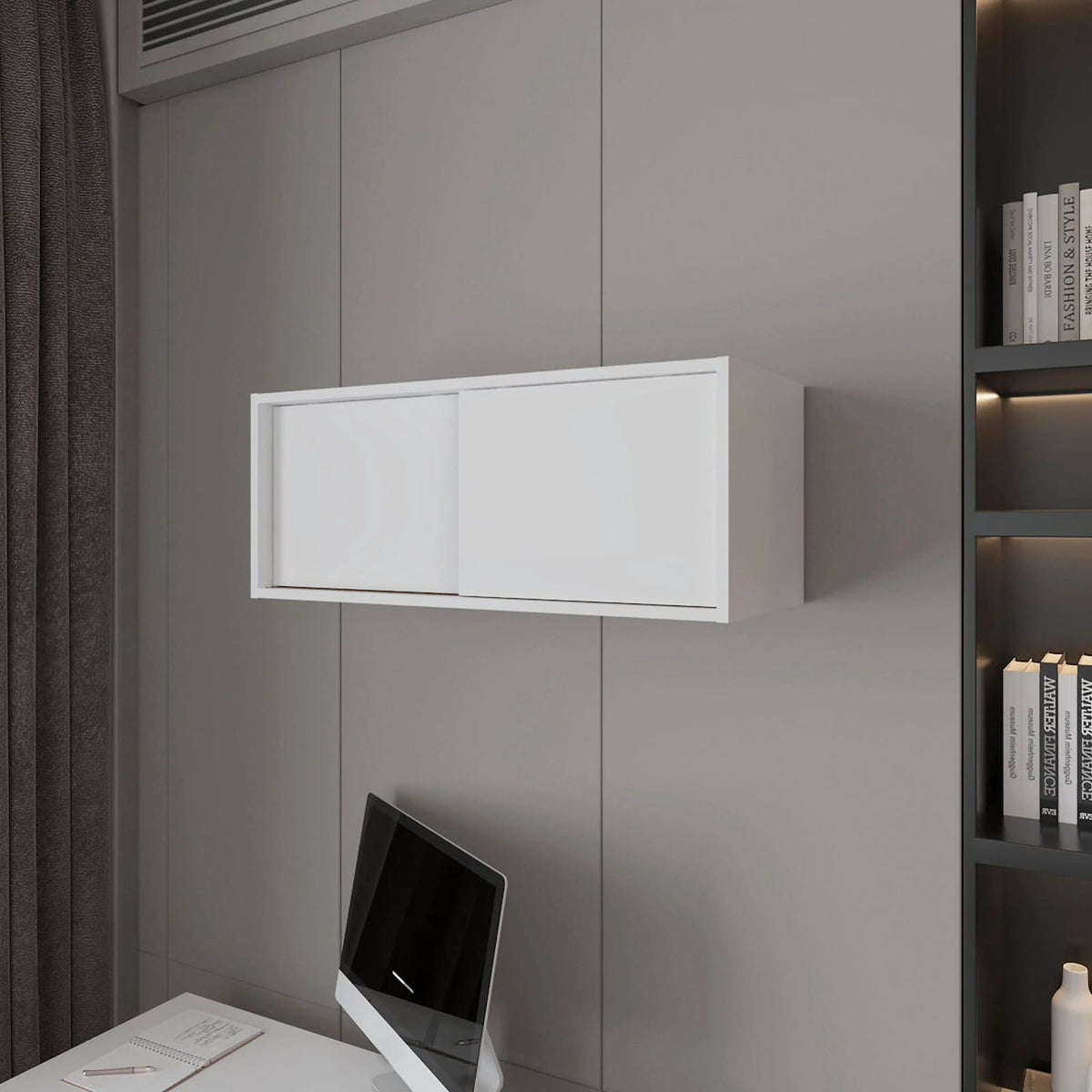 White Wall Mounted Floating Cabinet - 1-2 Shelves