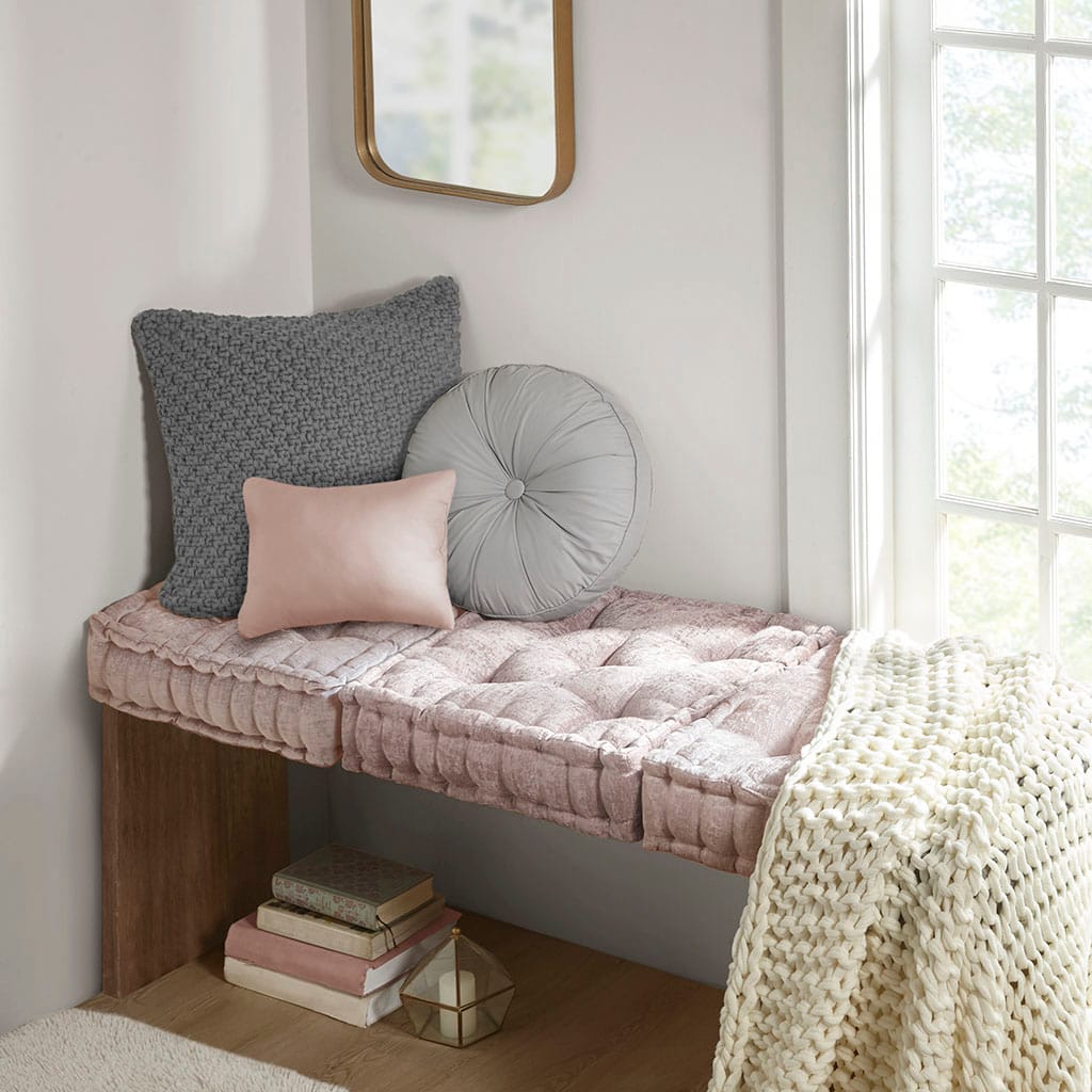 Blush Polyester Chenille Floor Pillow Cushion 20x20"
